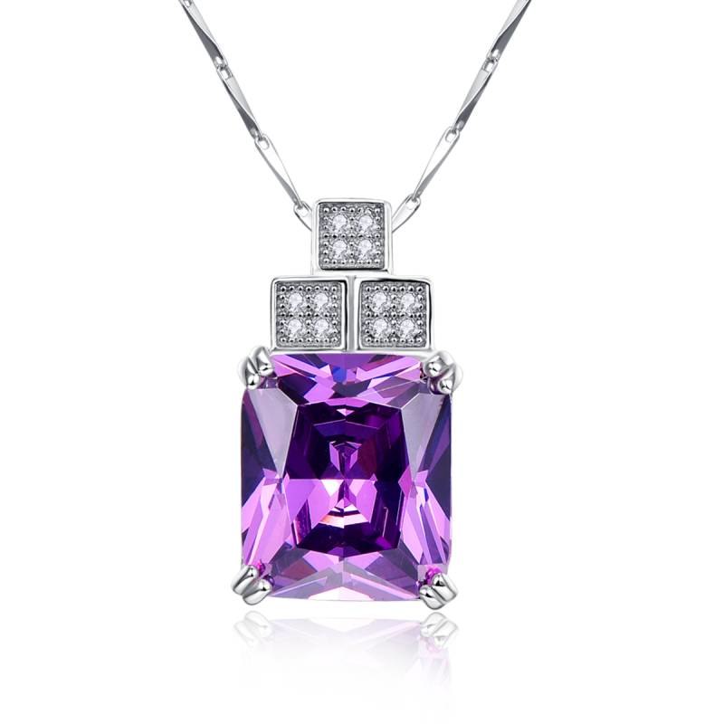 Genuine Solid 925 Sterling Silver Jewelry 16.6Ct Natural Amethyst Pendant Necklace Princess Diana Engagement Wedding