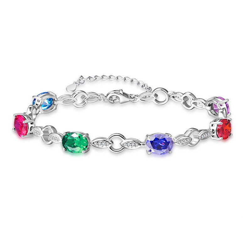 Natural 6 pieces Colorful Stone Charm 100% 925 Silver Bracelets & Bangles Oval Cut Wedding Bridal Bracelets For Woman