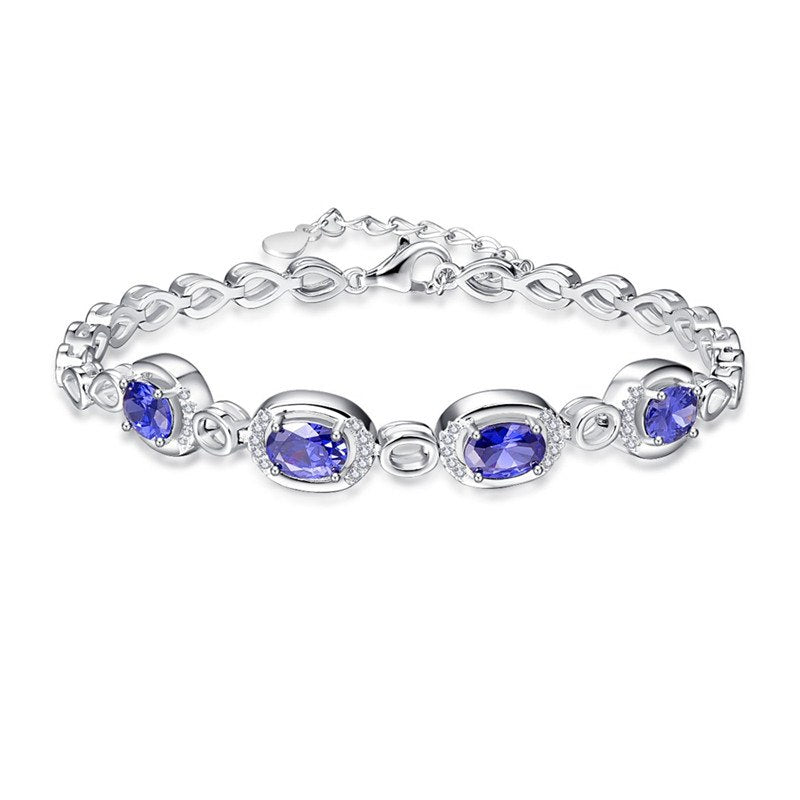 Original Pulsera Multi-color 4 pcs Gem Chain 100% 925 Sterling silver Bracelets & Bangles Garnet Wedding Jewelry Gift