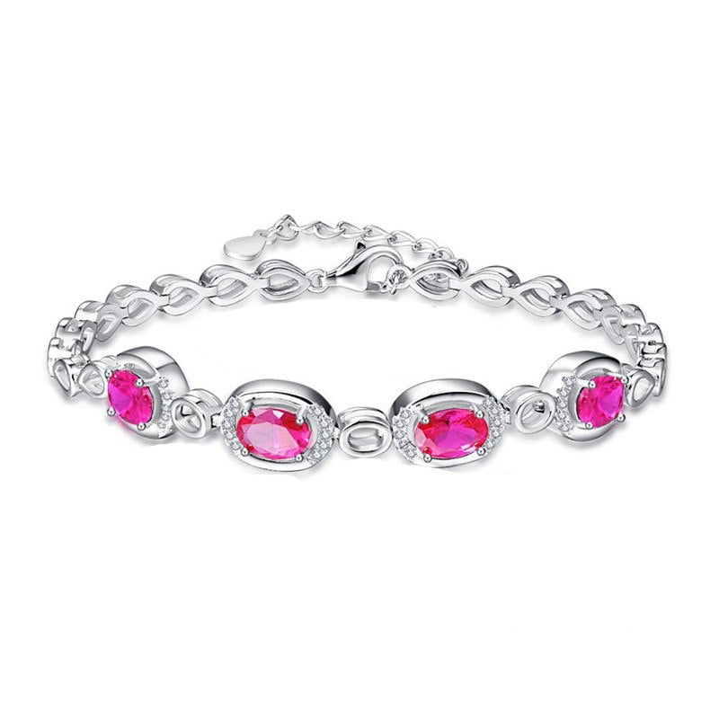 Original Pulsera Multi-color 4 pcs Gem Chain 100% 925 Sterling silver Bracelets & Bangles Garnet Wedding Jewelry Gift