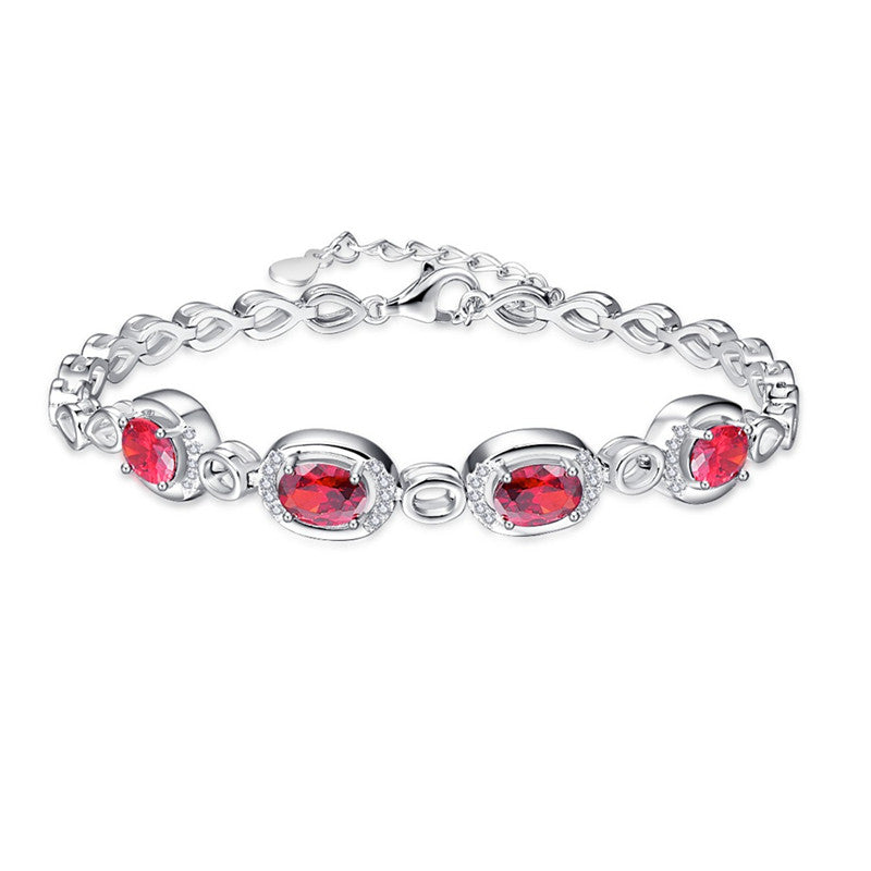 Original Pulsera Multi-color 4 pcs Gem Chain 100% 925 Sterling silver Bracelets & Bangles Garnet Wedding Jewelry Gift
