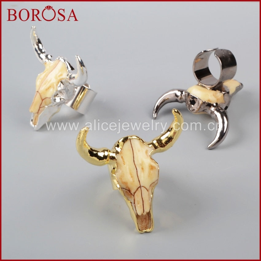 Longhorn Resin Cattle Horn Band Ring,Gold/Silver/Gun Black Color Buffalo Bull Rings Fashion Jewelry for Party G1068