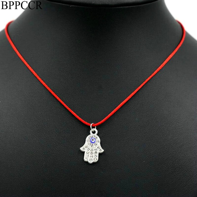 BPPCCR  Leather Chokers Necklace Men Women Lovers Fatima Hamsa Hand Zircon Chain Gifts Maxi Red Thread mujer Collar