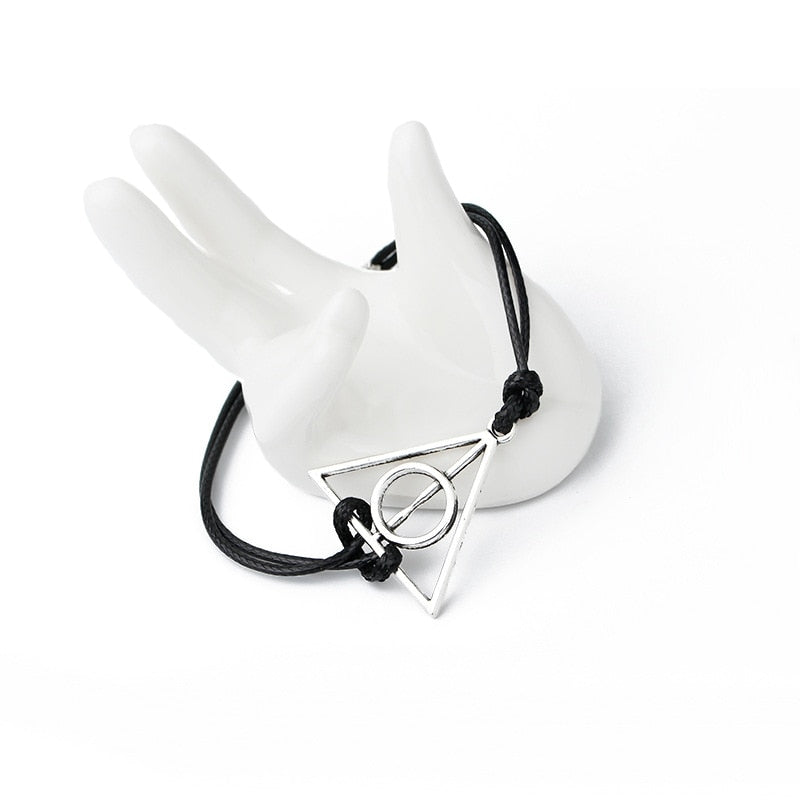 BRACE CODE Vintage Leather Rope Harri Pot Deathly Hallows Bracelets Hand Weave Multilayer Bracelets for Movie Fans Jewelry Gift