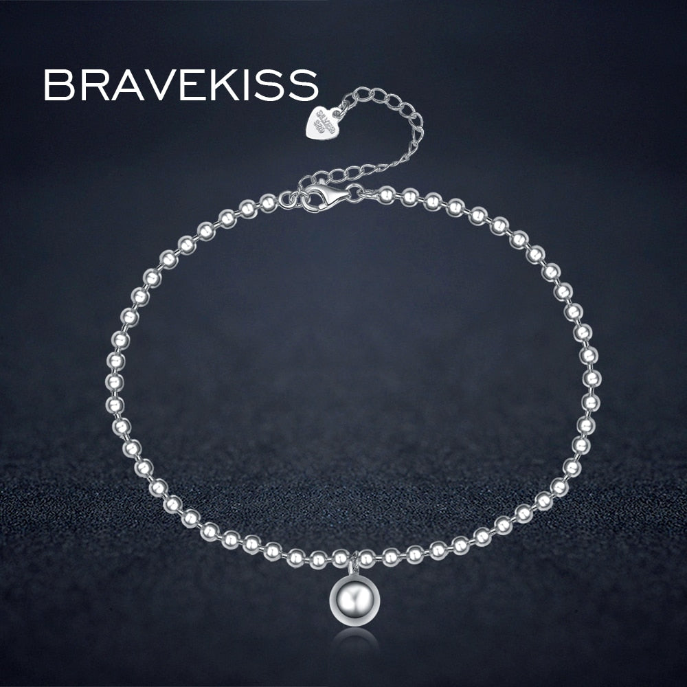 925 Sterling Silver Anklets For Women Bead Anklet With Heart Sexy Feet Beach Lady Girl Hot Wife Jewelry BLA0004