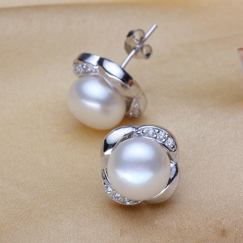 BSL Real 925 Sterling Silver Fine Jewelry Fashion Natural Pearl Stud Earrings Pink For Women Party Gift