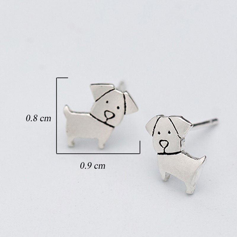 925 Silver Dog Earrings For Women Cute Fine Jewelry Best Gift To Little Girl 9*8 mm Small Stud Earrings