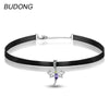 925 Sterling Silver Choker Necklace for Women Black Colar Silver Amethyst Dragonfly Pendant Choker Necklace Fine Jewelry