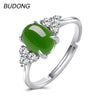 Adjustable Oval Natural Nephrite Jade Jasper Band Fine Jewelry for Women Triangle Certificated 925 Sterling Silver Ring
