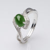 Adjustable Oval Natural Nephrite Jade Jasper Band Fine Jewelry for Women Twist Prong 925 Sterling Silver Engagement Ring