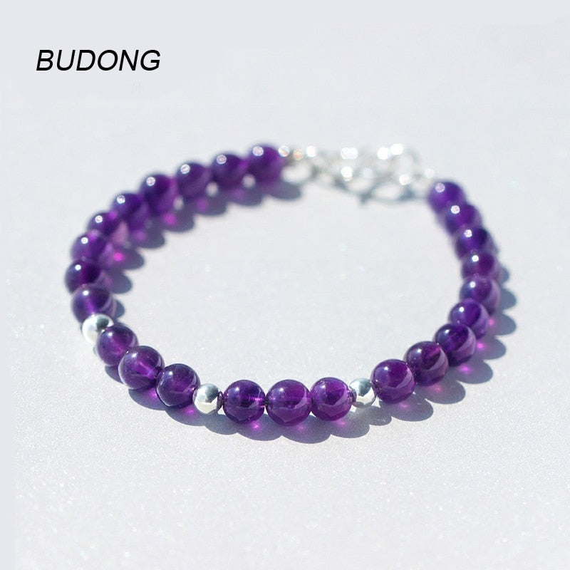 Amethyst Beads Bracelets For Women Elegant Keep Smart Silence And Pr For Love Fine Jewelry Suit For Birthd Gift