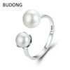 Authentic 925 Sterling Silver Finger Rings Women Double Pearl Adjustable Ring Bague Fine Jewelry Gift LH970