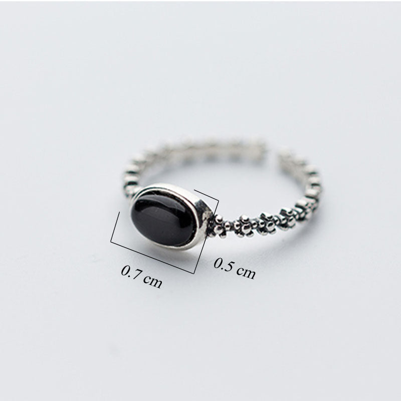 Design Black Onyx Resizable Women Ring With Real 925 Sterling Silver Flower Decoration 2020 Spring Summer Series Jewelry