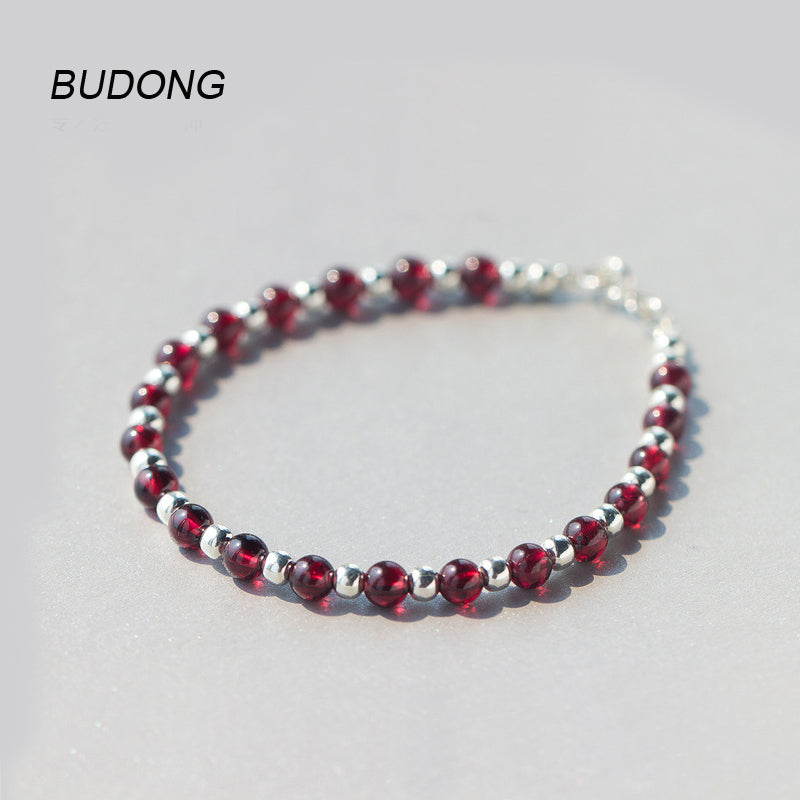 Garnet And Silver Beads Chain For Women Bracelet 16.5 cm In Length Classic Natural Stone Fine Jewelry