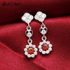Genuine 925 Sterling Silver Earrings for Women Natural Garnet Red Stone Flower Long Drop Dangle Earrings Fine Jewelry