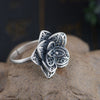 Genuine 925 Sterling Silver Rings for Women Retro Big Flower Punk Party Boho Fine Jewelry Open Adjustable Band Jewel