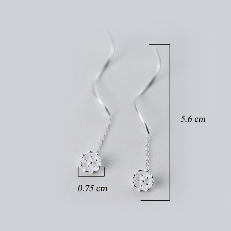 Lotus Flower Long Earrings For Women 925 Silver Drop Earrings Classic Fine Jewelry With Wave Silver Line