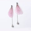Pearl Dangle Earrings For Women With Blue And Pink Feather Decoration Cute Fantasy 925 Sterling Silver Fine Jewelry