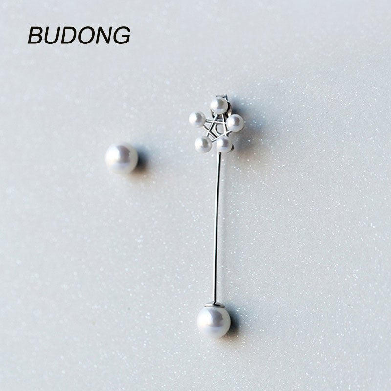 Pearls Star Earring For Women Asymmetric Long Earrings With 925 Silver Line Vintage Fine Jewelry Gift To Friend