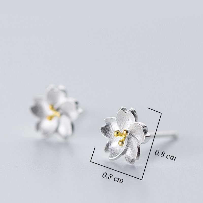 Real 925 Sterling Silver Cherry Blossom Stud Earrings For Women Vintage Flower Fine Jewelry Fashion Gift