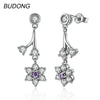 Real 925 Sterling Silver Drop Dangle Earring for Women Amethyst Purple Stone Flower S925 Silver Party Earing Fine Jewelry