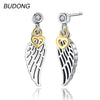 Real 925 Sterling Silver Drop Dangle Earring for Women Jewel Yellow Heart Hollow Wings S925 Silver Party Fine Jewelry