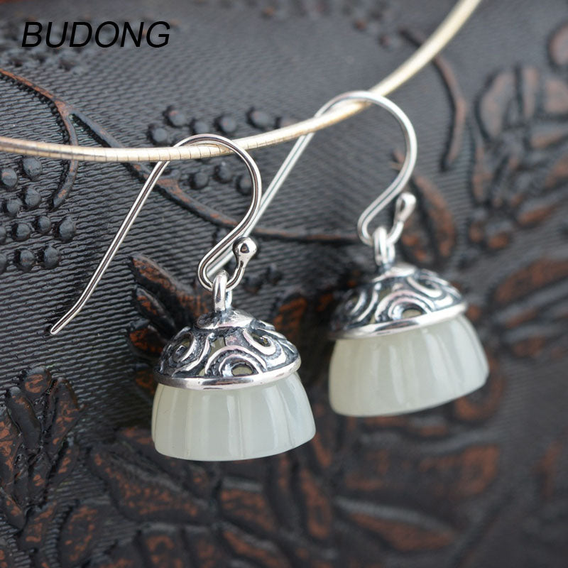 Real 925 Sterling Silver Drop Dangle Earring for Women Vintage S925 Silver Cute Jasper Hook Anniversary Gift Fine Jewelry