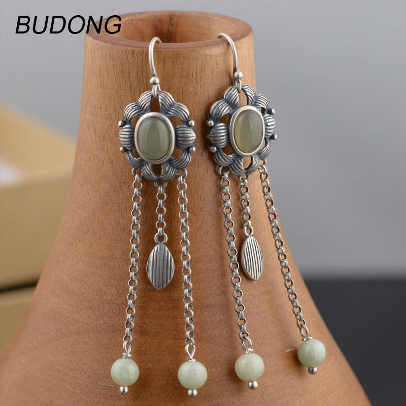 Real 925 Sterling Silver Drop Dangle Earring for Women Vintage S925 Silver Long Tassel Hook Anniversary Gift Fine Jewelry