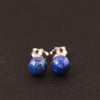 Real 925 Sterling Silver Earring for Women Fine Jewelry Round Ball Natural Blue Lapis Stone Stud Earring Girl Gift