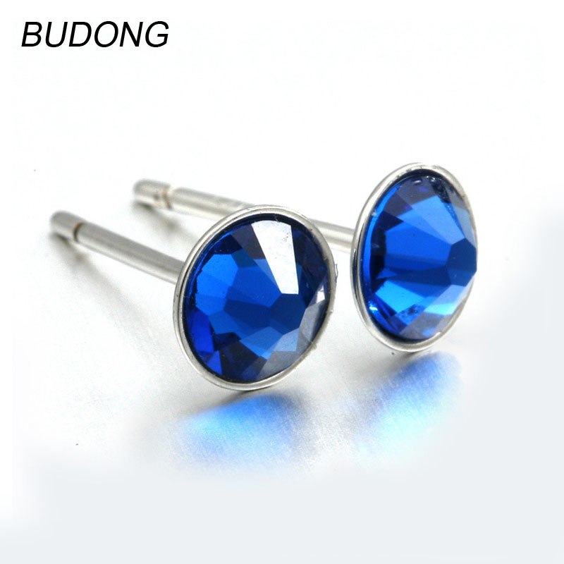 Real 925 Sterling Silver Stud Earring for Women Fashion Created Sapphire Blue Simple Earring Fine Jewelry Accessories
