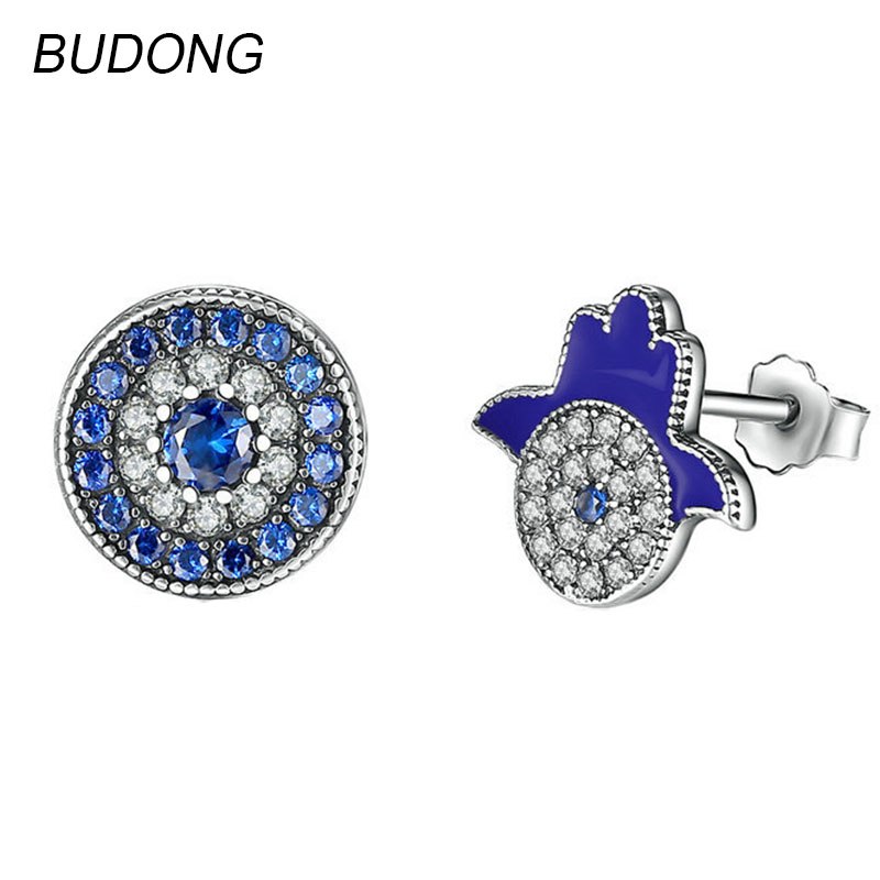 Real 925 Sterling Silver Stud Earring for Women Fine Jewelry Created Blue Sapphire Irregular Round Party Earing Jewel