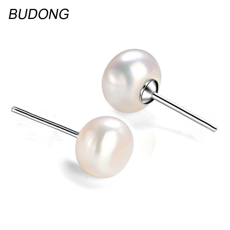 Real 925 Sterling Silver Stud Earring for Women Fine Jewelry Fashion Cute White Pearl Earring Casual Gift