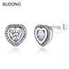 Real 925 Sterling Silver Stud Earring for Women Fine Jewelry Fashion Holo Heart Shape Stone Female Earrings Party Jewel