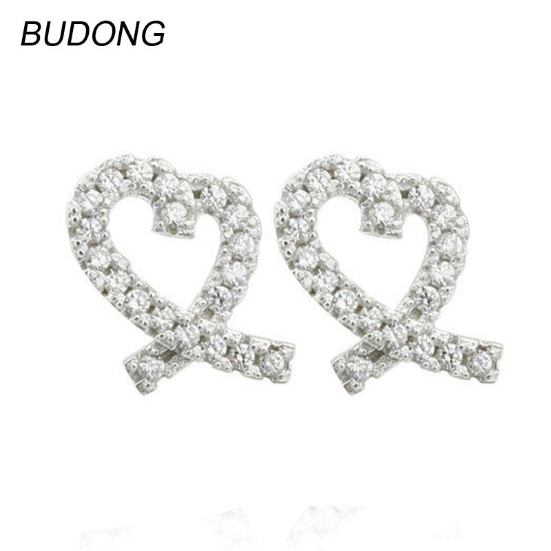 Real 925 Sterling Silver Stud Earring for Women Jewel Fashion Simple Heart Love Earring Fine Jewelry Girl Party Gift