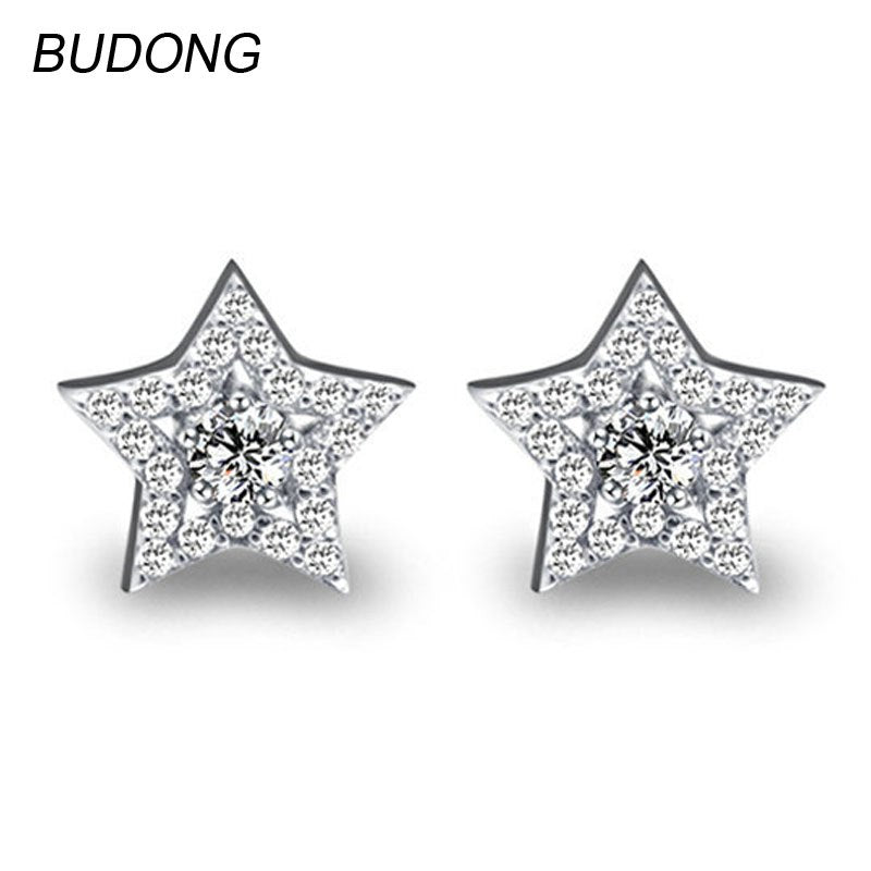Real 925 Sterling Silver Stud Earring for Women Jewel Fashion Simple Star Huggies Earring Fine Jewelry Girl Party Gift