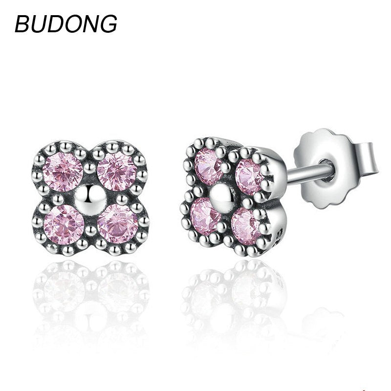 Real 925 Sterling Silver Stud Earrings for Women Fine Jewelry Unique Pink Topaz Stone Earing Party Jewel Decoration