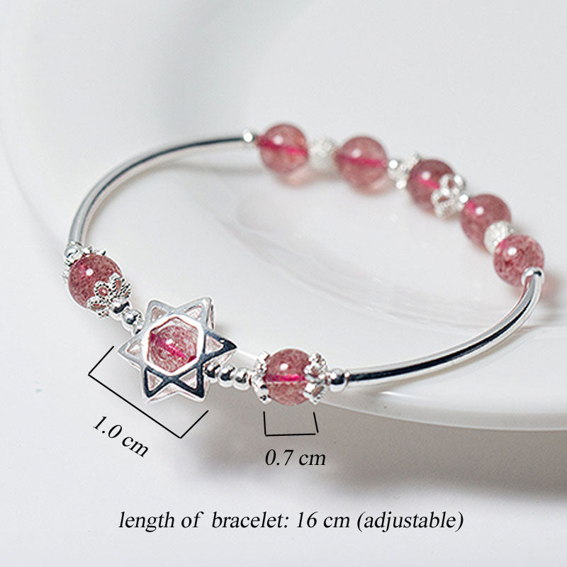 Strawberry Crystal Beads Bracelets For Women With Real 925 Sterling Silver Hollow Star Classic Design Fine Jewelry Gift