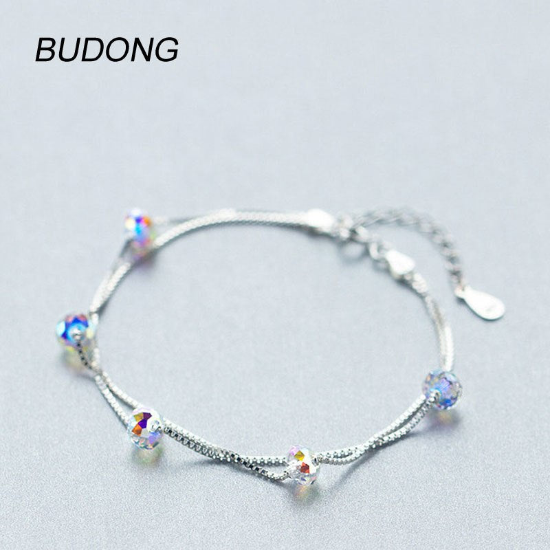 Transparent Crystal Bracelet For Women With 925 Sterling Silver Chain Fine Jewelry For Daily Wear Come With Gift Box