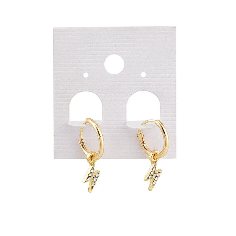 Rhinestones Lightning Charm Earrings for Women Elegant Punk Gold Color Small Round Hoop Earrings Fashion Jewelry