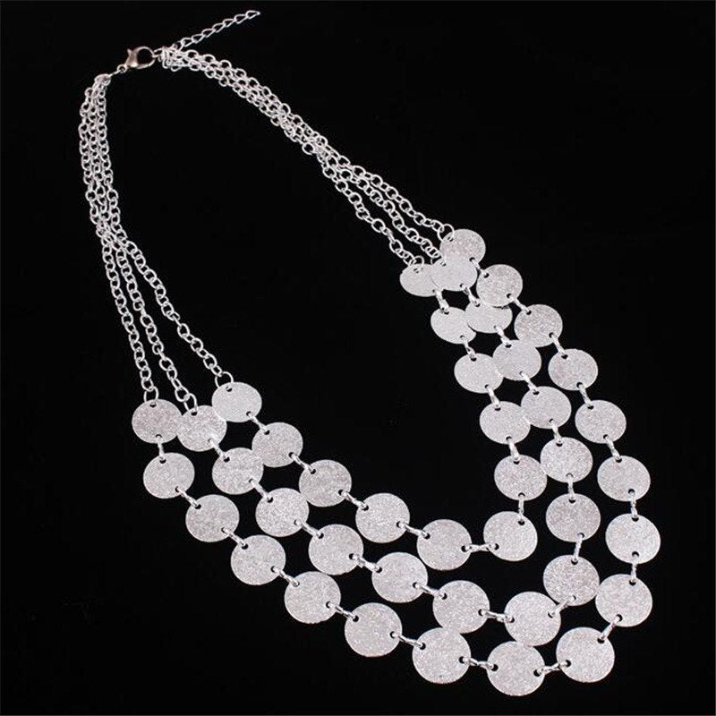 Ethnic Coins Necklace Women Leaves Triangle Bar Round Chokers Statement Necklace Vintage Jewelry