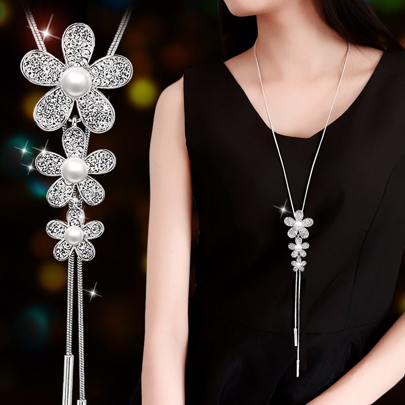 Imitation Pearl Necklaces Retro Hot Popular Vintage Leaf Pearl Collar Statement Necklace Long Jewelry For Women