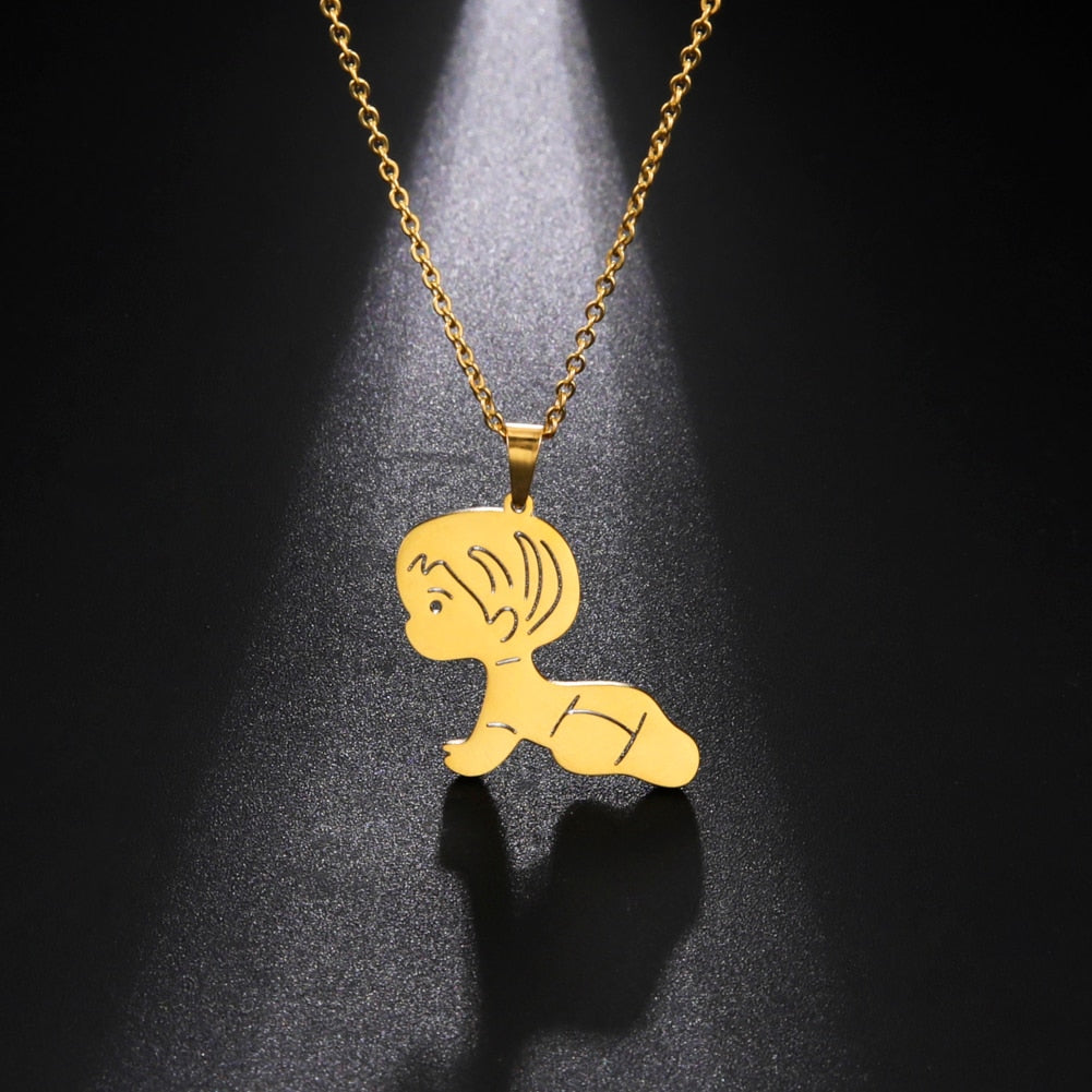 Baby Boy Girl Child Children Necklace Year Gift For Woman Mother Father Man Kid Gold Color Stainless Steel Chain Jewelry