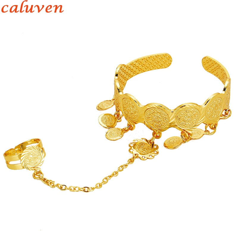 Baby Coin Bracelet With Free Size Ring Gold Color Arab Coin Bangle for Kids Children Jewelry Middle Eastern Gifts