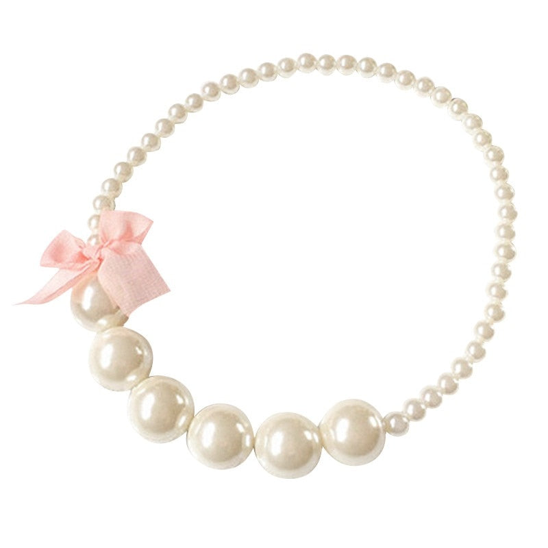 Baby Girls Princess Dress Accessories Charm Jewelry Gift Classic Lace Bowknot Imitation Pearls Chain Necklaces for Kids