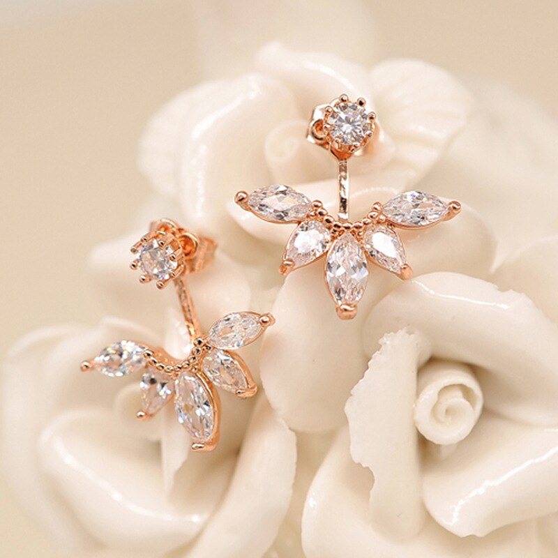 Back-Mounted Earrings Zircon Charm Ear Stud for Women Girl Jewelry Gift 925 Stamp Silver Color  Female