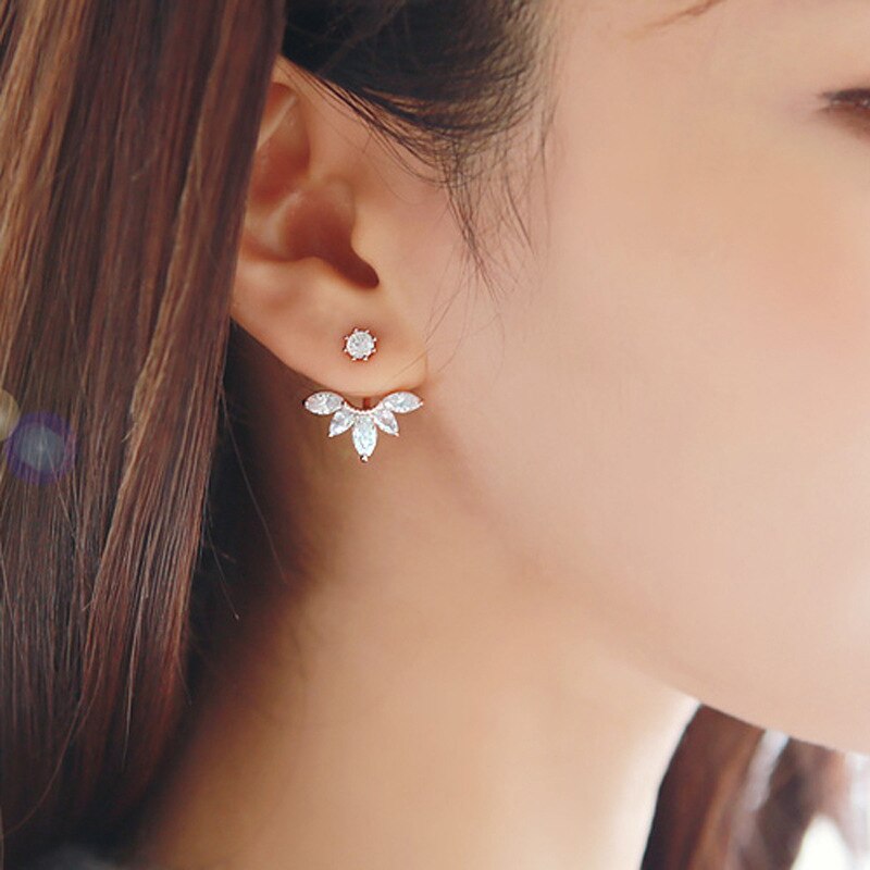 Back-Mounted Earrings Zircon Charm Ear Stud for Women Girl Jewelry Gift 925 Stamp Silver Color  Female