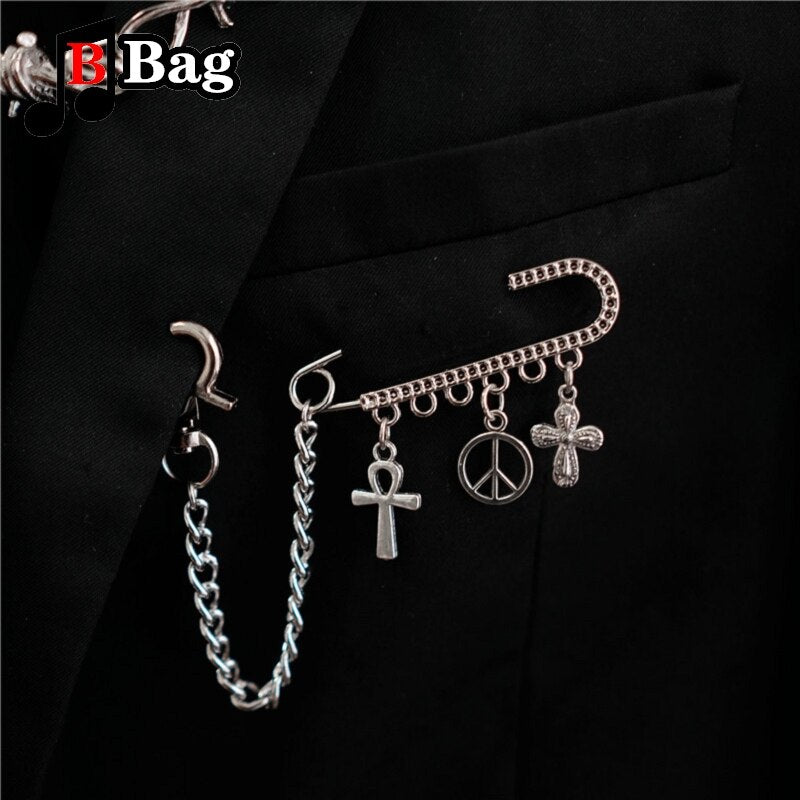 Bag Pin Accessories for Men women Brooch cross punk bag chain Decoration single shoulder slant bag Pendant DIY suit simple