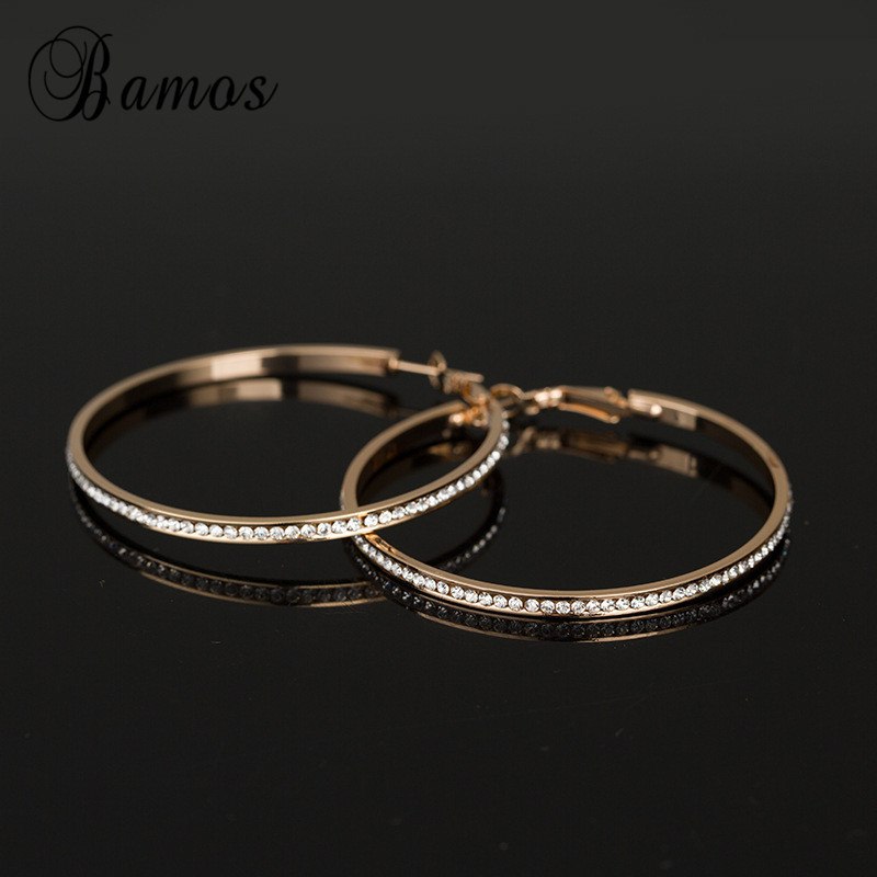 Glitter Rhinestone Hoop Earrings For Women Luxury Gold Color Big Circle Earrings Trendy Geometric Jewelry Best Gift