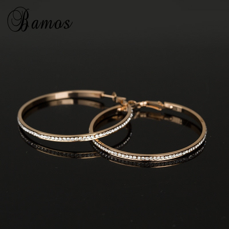 Glitter Rhinestone Hoop Earrings For Women Luxury Gold Color Big Circle Earrings Trendy Geometric Jewelry Best Gift