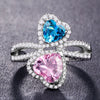 Luxury Female Blue Pink Heart Ring Unique Design Fashion 925 Silver Ring Vintage Wedding Engagement Rings For Women